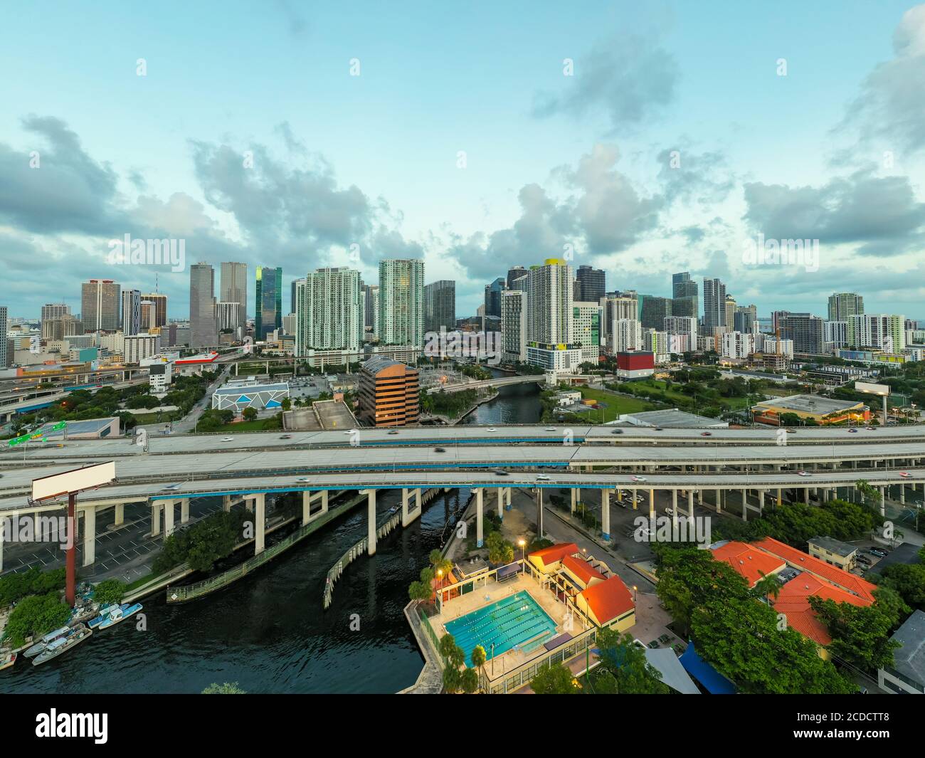 Aerial photo Downtown Miami and Brickell from west side facing east Stock Photo