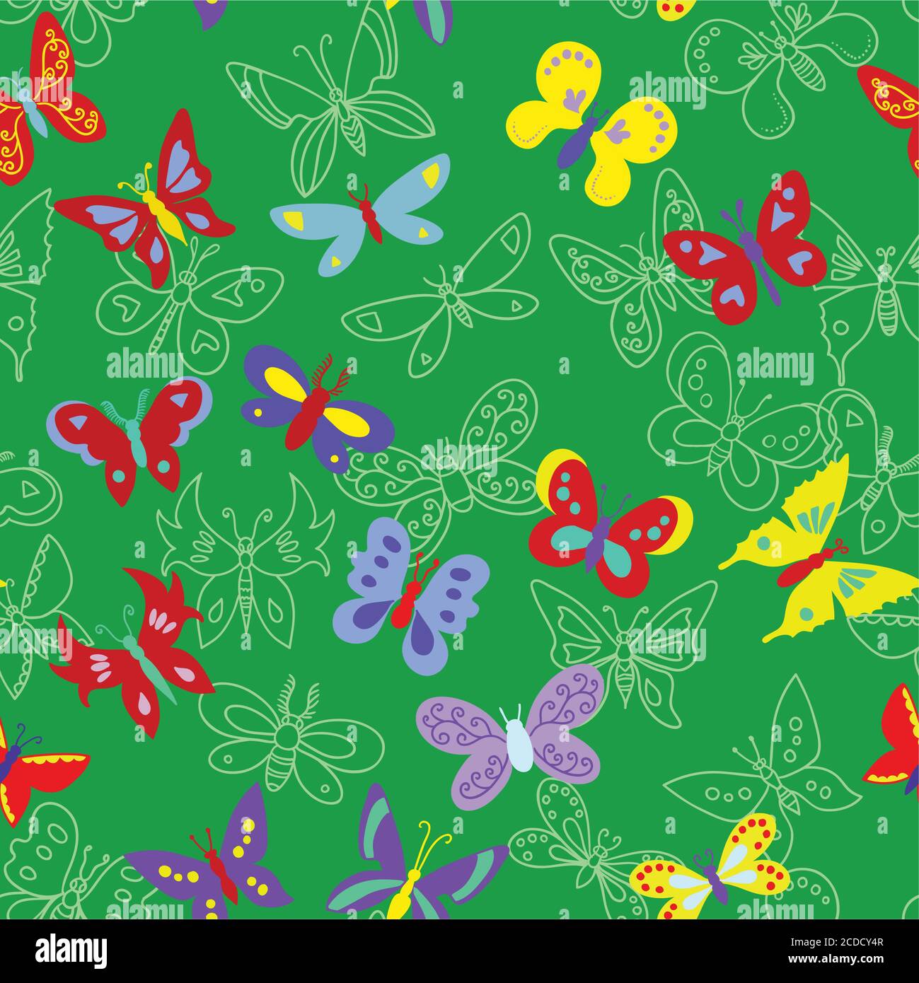 Seamless pattern with bright colorful minimalistic butterflies. Stock Vector