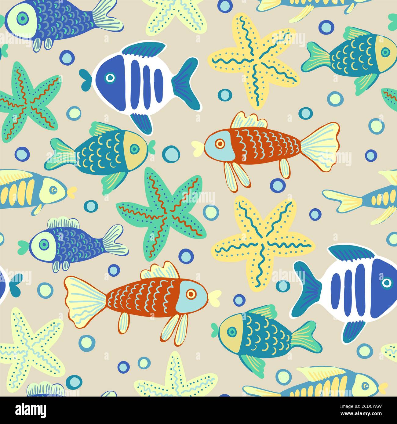 Sea life cute doodle abstract children pattern Stock Vector