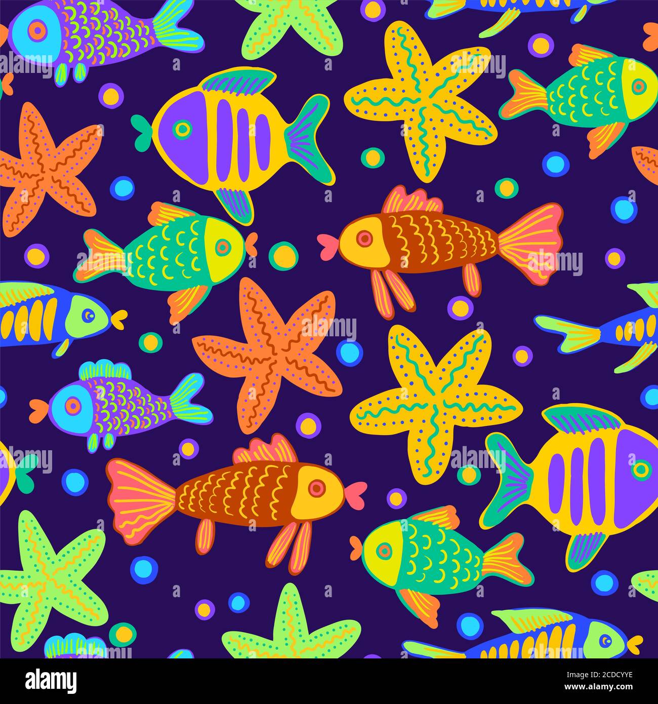 Sea life cute doodle abstract children pattern Stock Vector