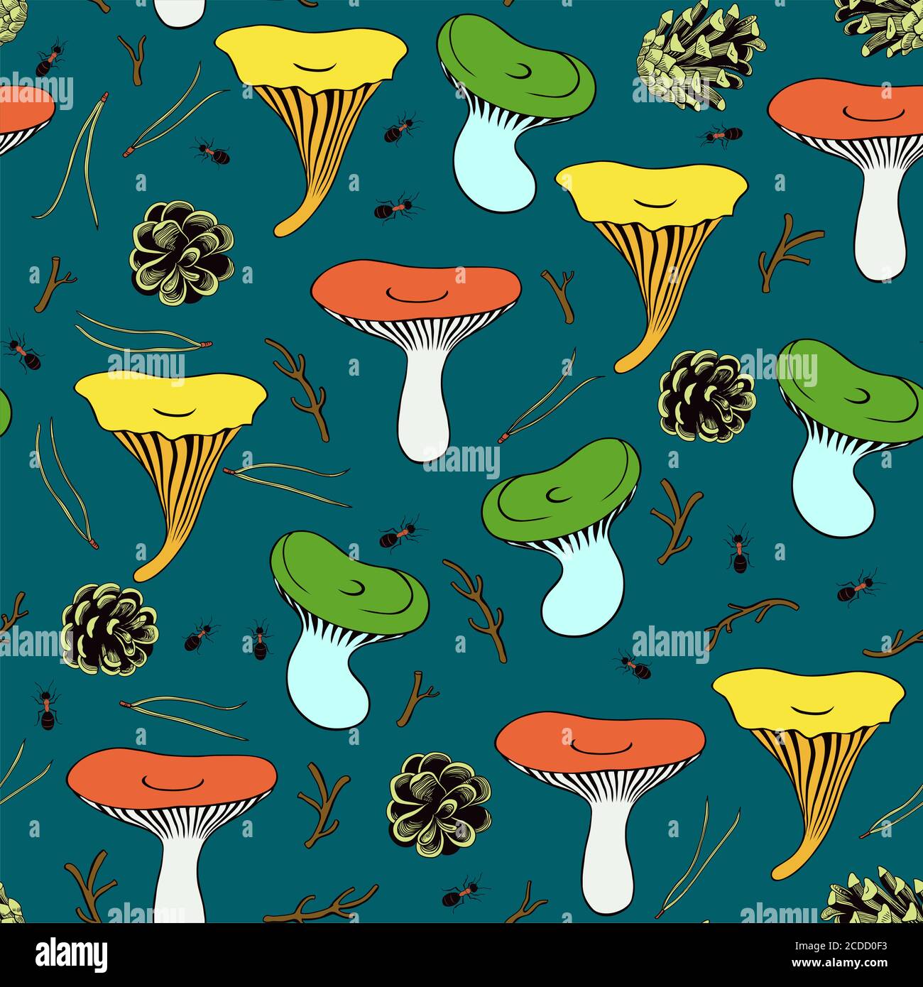 Seamless pattern with cute playful mushrooms. Stock Vector
