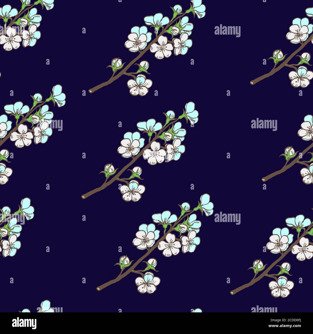 Seamless pattern with blossom cherry branches. Stock Vector