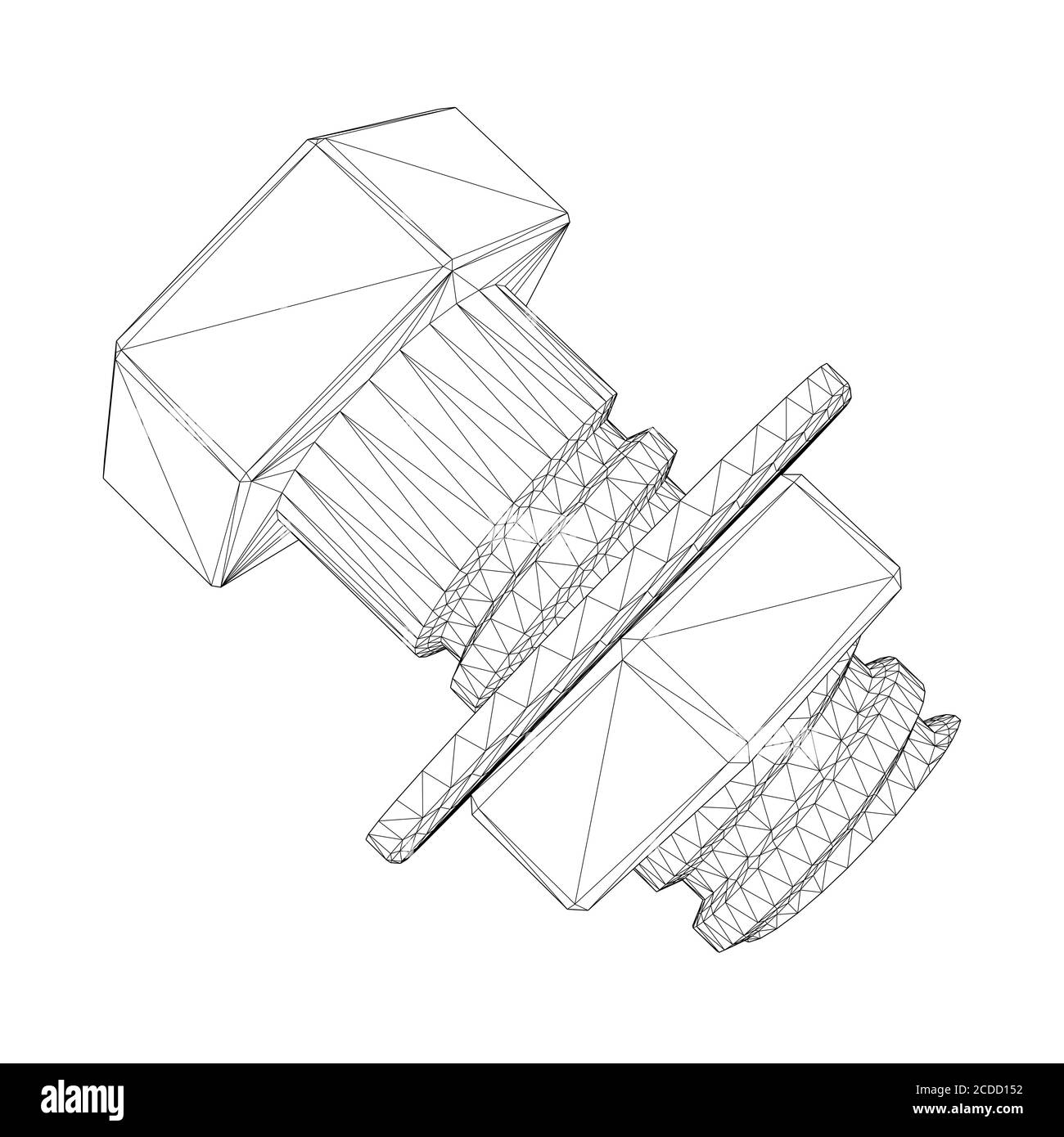 Wireframe bolt with thread and nut from black lines on a white background. 3D. Vector illustration Stock Vector