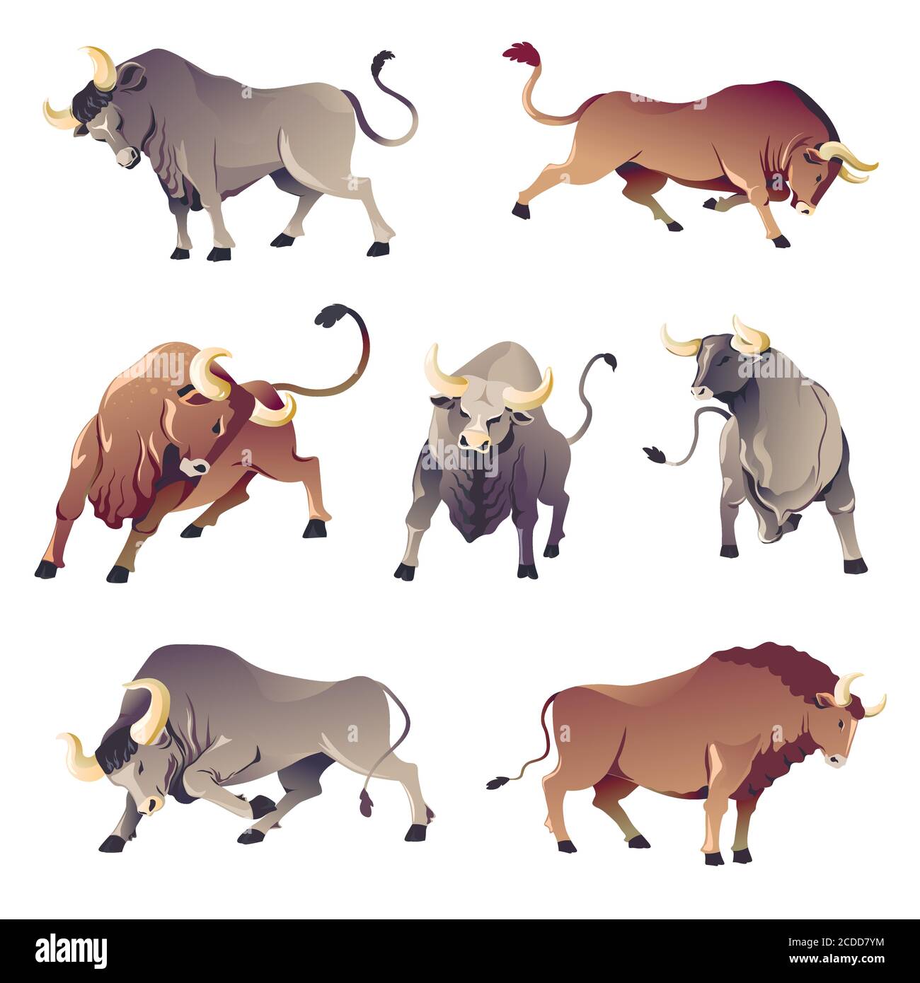 Bulls Or Buffalo Aggressive Wild Animals Ox Corrida Stock Vector Image Art Alamy