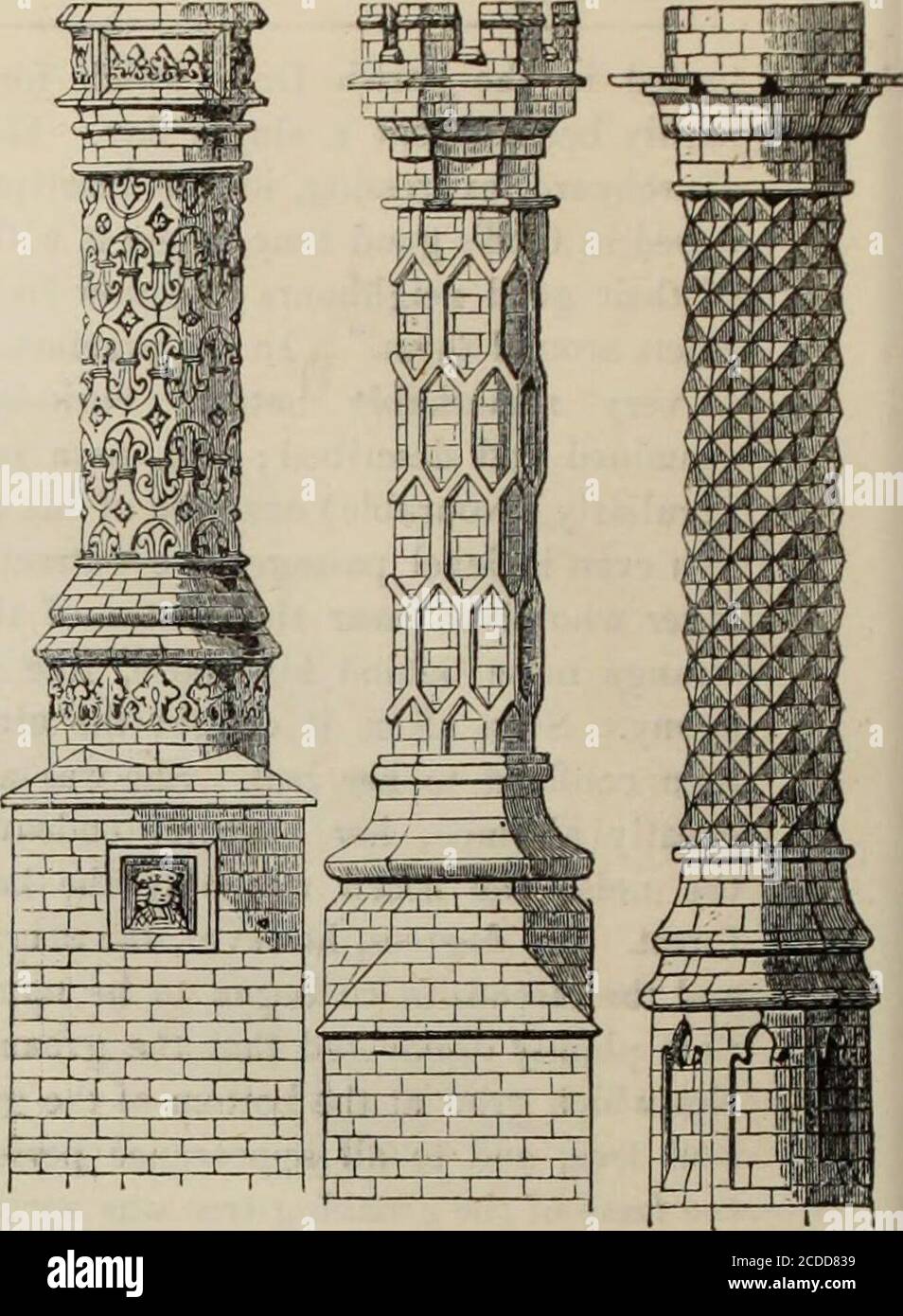 . Old England : a pictorial museum of regal, ecclesiastical, baronial, municipal, and popular antiquities . 1672.—Hulme Hall, Lancashire.—Front View. 1C73.—Ornamental Brick Chimneys.—I. East Barsham Manor.House. 2. Hampton Court. 3 Eton College. Stock Photo