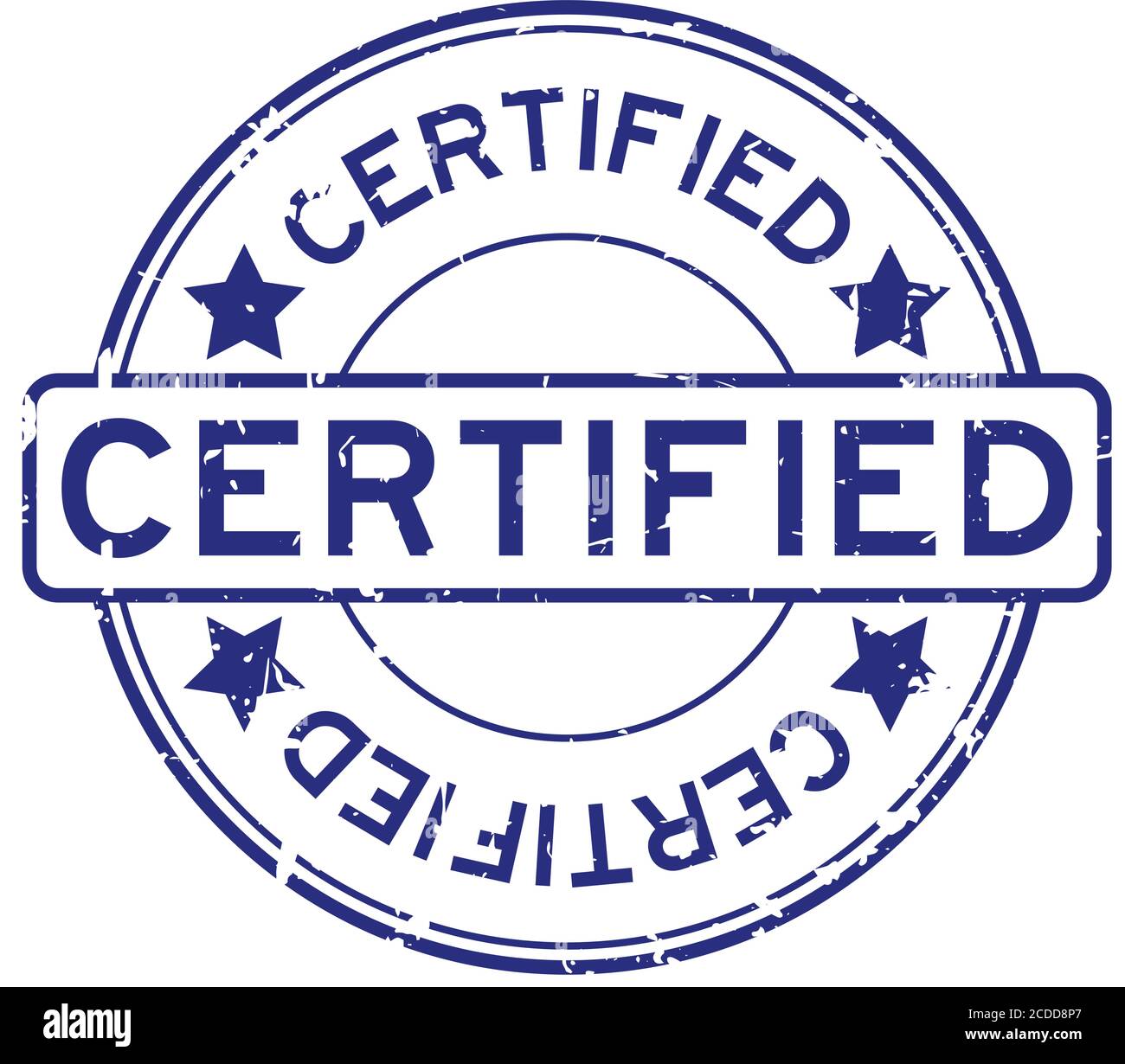 Grunge blue certified word round rubber seal stamp on white background ...
