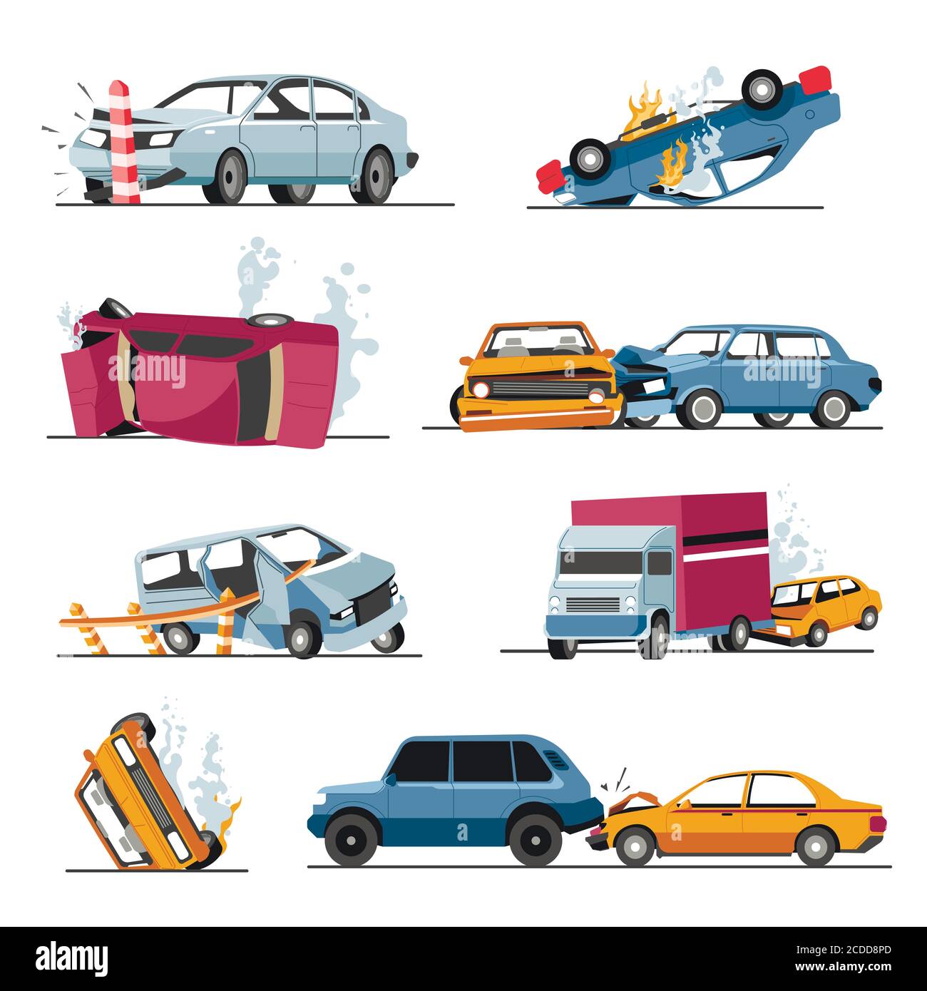 Car crash and damaged vehicles, road accident collision Stock Vector ...