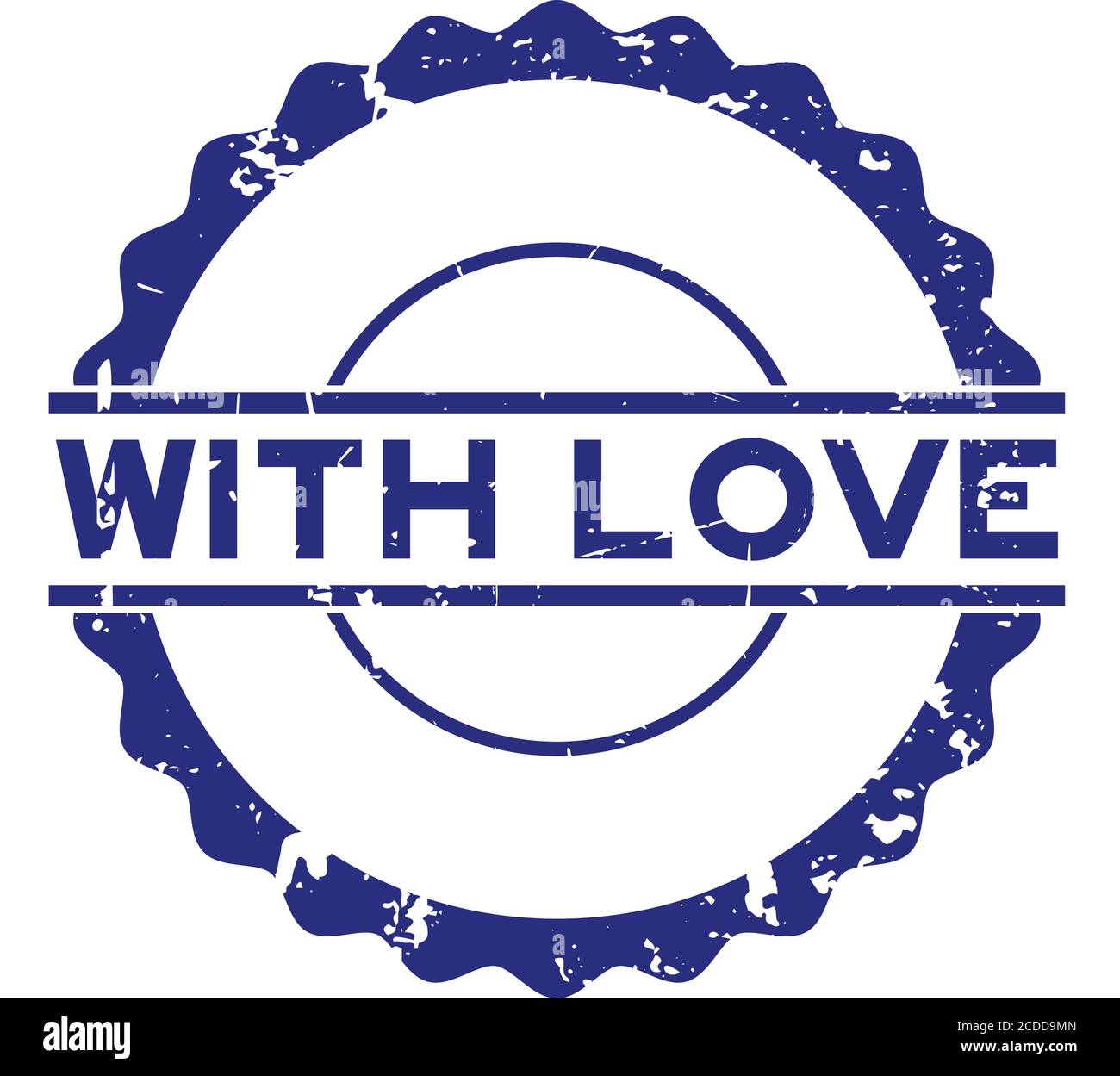 Grunge blue with love word round rubber seal stamp on white background ...