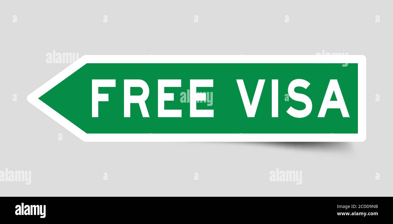 Arrow shape green color sticker in word free visa on gray background Stock Vector