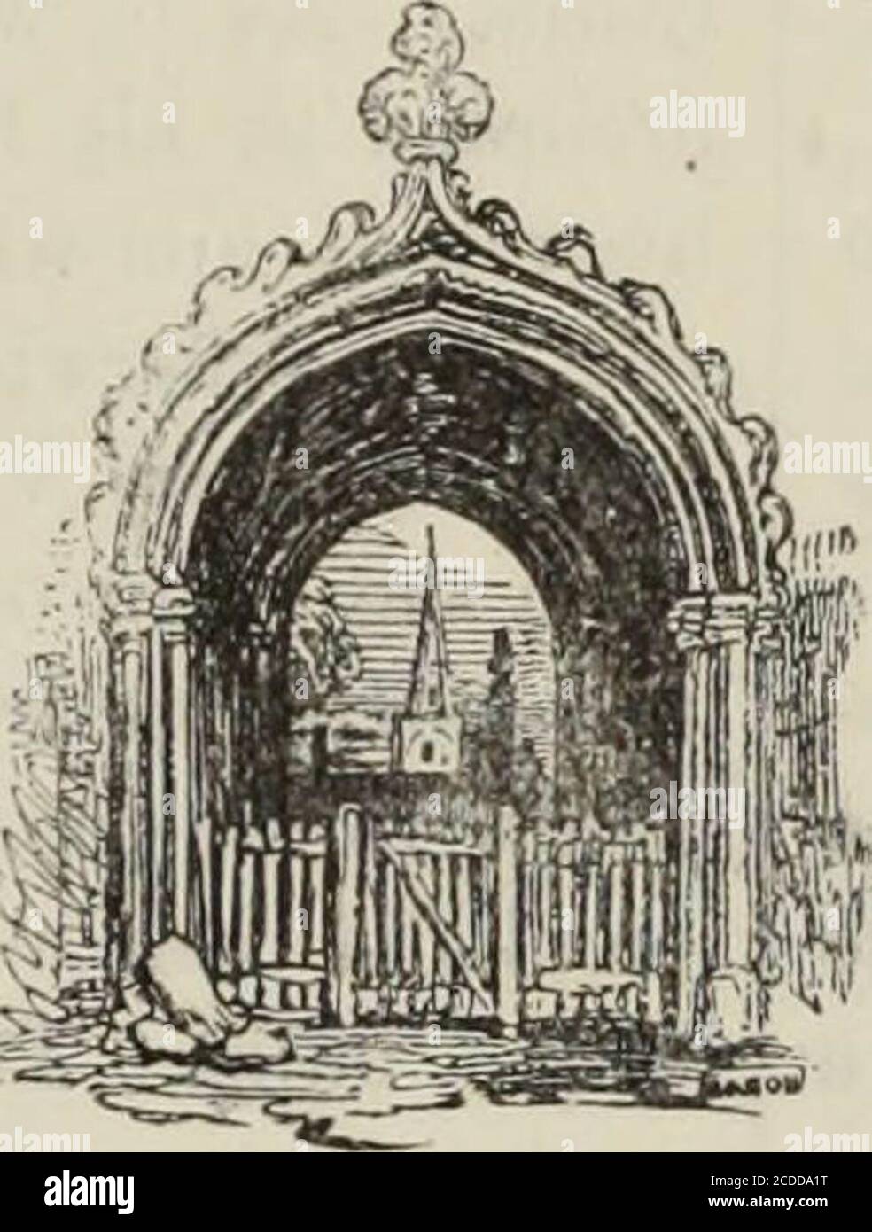 . Old England : a pictorial museum of regal, ecclesiastical, baronial, municipal, and popular antiquities . 1023.—Stratford Church Avenue.. 1624.—Bengeworth Church, seen throughthe Arch of the Bell-Tower at Evesham Stock Photo