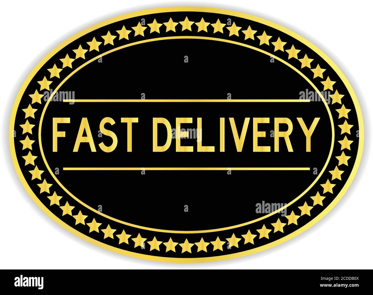 Black and gold color oval sticker in word fast delivery on white background Stock Vector