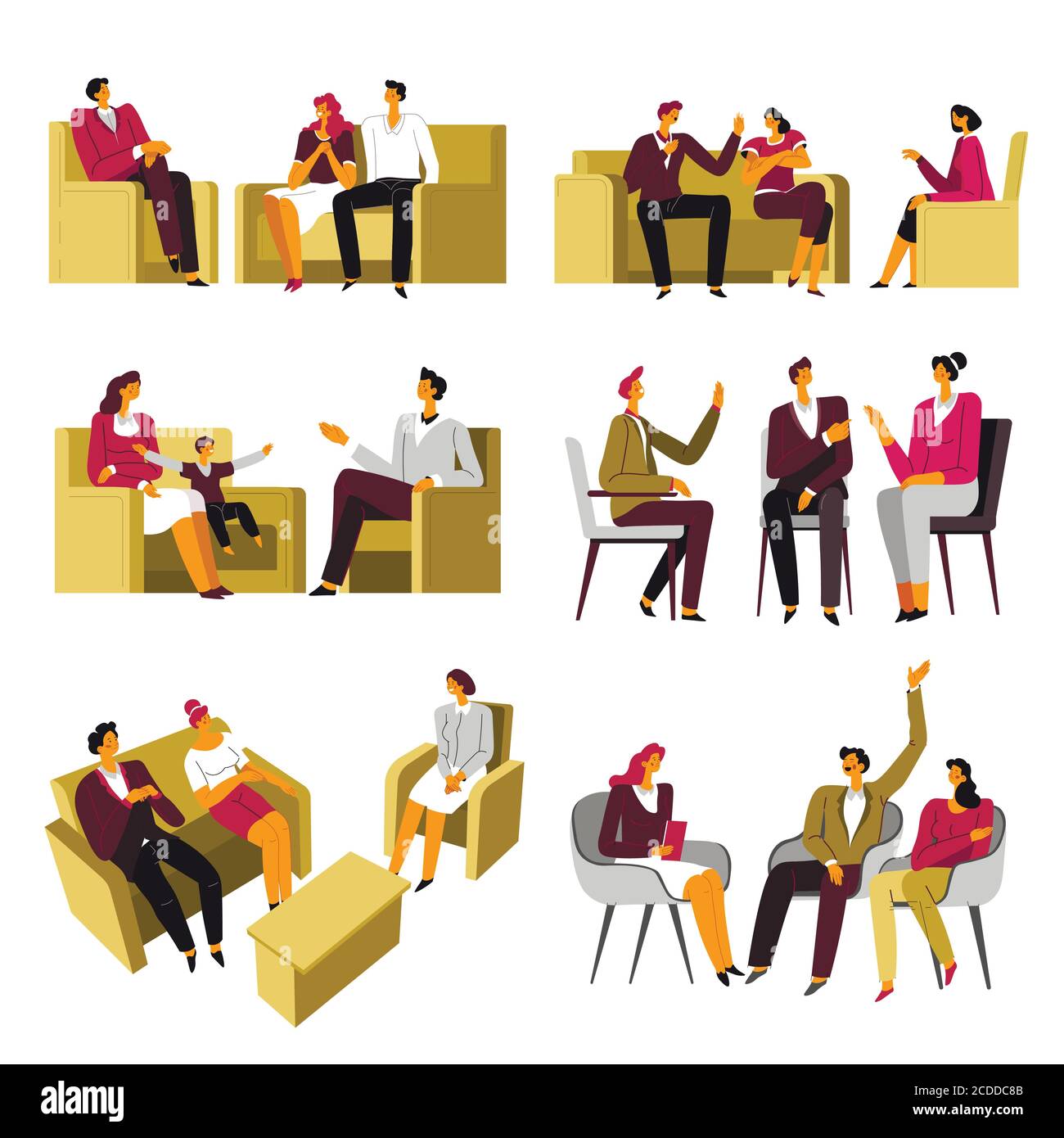 Psychotherapy session, family couple at specialists, psychiatry help Stock Vector