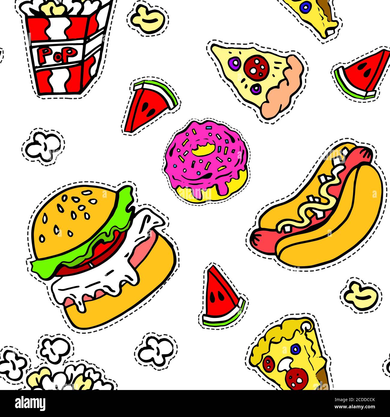 Junk food burgers and hot dogs seamless pattern Stock Vector
