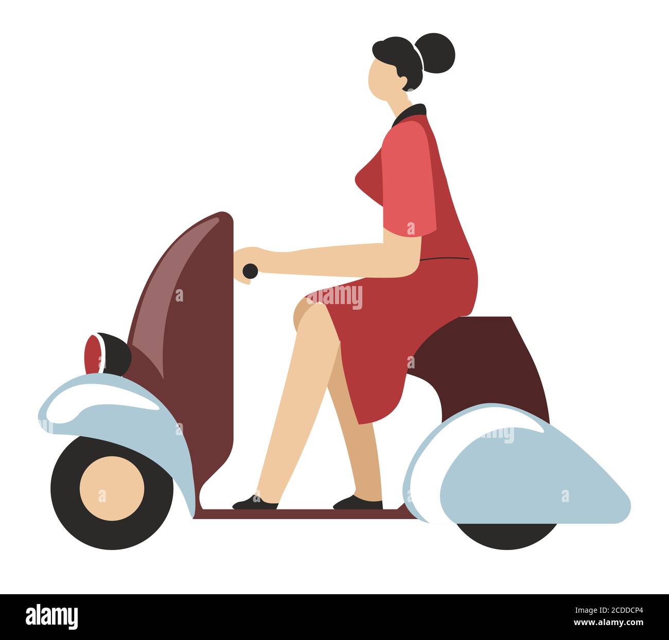 Woman riding scooter in city, transportation in town Stock Vector