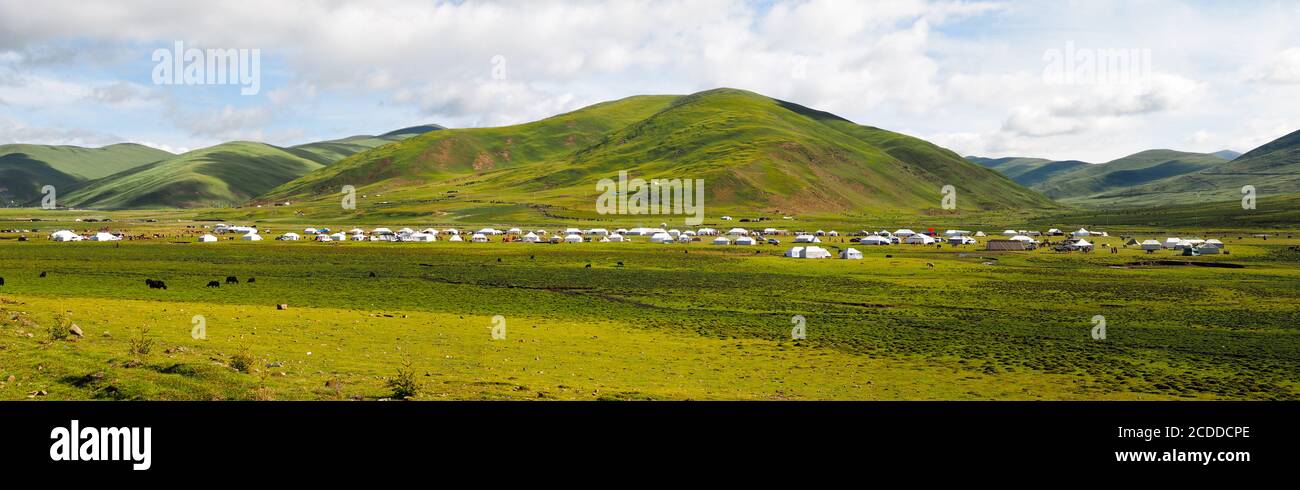 The location in the grassland where the horse festival was held yearly near Litang City. Stock Photo