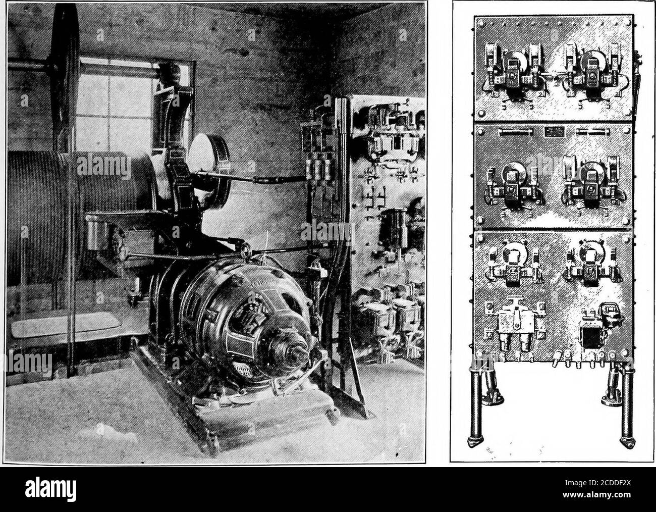 . Material handling cyclopedia; a reference book covering definitions, descriptions, illustrations and methods of use of material handling machines employed in industry . Westinghouse Elevator Motors and Control IS. 25 H. P. Slip Ring A. C. Motor, Type CI Operating 12,000Pound Freight Elevator. Squirrel Cage A. C. Motor, Type CS Operating FreightElevator. SK are designed especially for this service. Some ofthe characteristics fitting them for driving elevators arehigh starting torques, sparkless commutation, ruggedand substantial construction and good performance.They can be furnished in sizes Stock Photo