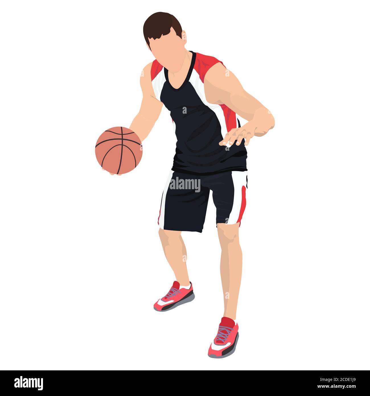 Professional basketball player with ball, vector illustration. Basketball dribbling skills. Stock Vector