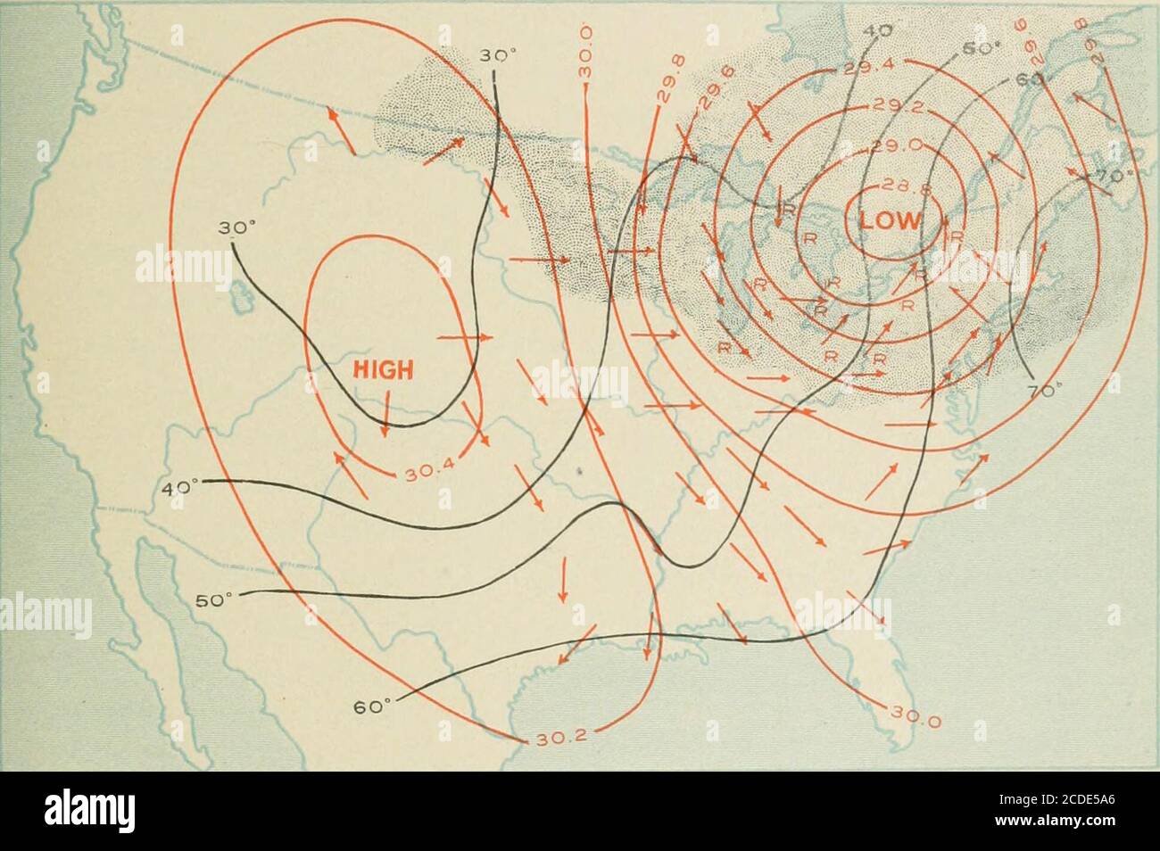 . The climate and weather of Baltimore . Fig. 167.—The Hurricane of October 13, 1893 (8 p. m.), MARYLAND AVEATIIER SERVICE 479 (8 p. m. Oct. 13 Station Velocity. Direc- ^^°°- (Miles) tion. Charleston, S. C 34 W Washington, D. C 42 SE Baltimore, Md 40 SE Atlantic City, N. J 44 SE Philadelphia, Pa 56 SE Sandy Hook, N. J 64 SE Boston, Mass 36 E Woods Holl, Mass 44 SE to 8 a. m. Oct. 14.) Station. T^^^7 ^J^ (Miles) tion. Albany, N. Y 48 SE Oswego, N. Y 60 SE Buffalo, N. Y 60 SW Erie, Pa 36 SE Sandusky, 0 36 NW Detroit, Mich 46 W Grand Haven, Mich...36 NW Marquette, Mich 34 NW. Fig. 168.—The Hurric Stock Photo