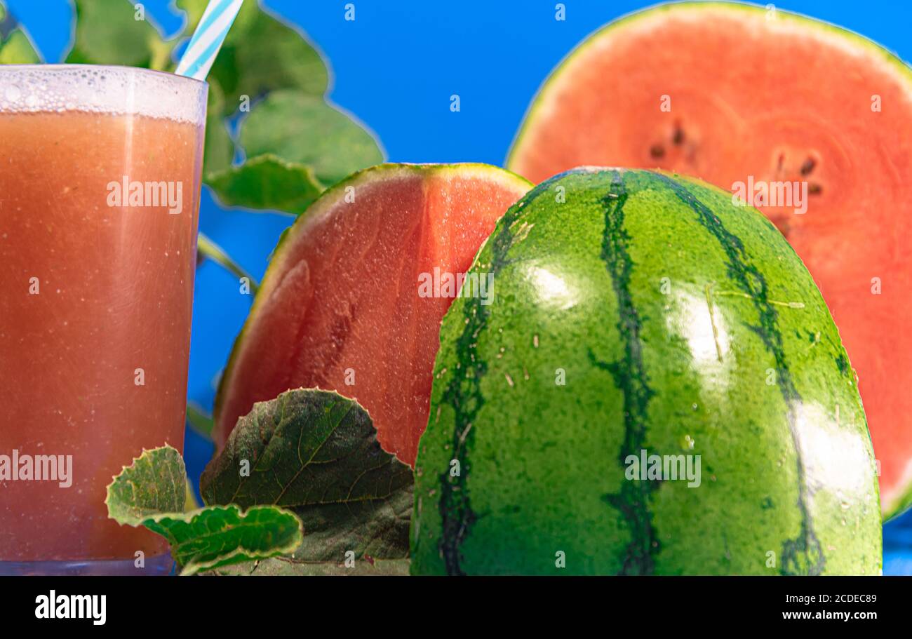 Refreshing Watermelon Juice Detox Drink. Tropical fruit drink. Watermelon and melon have