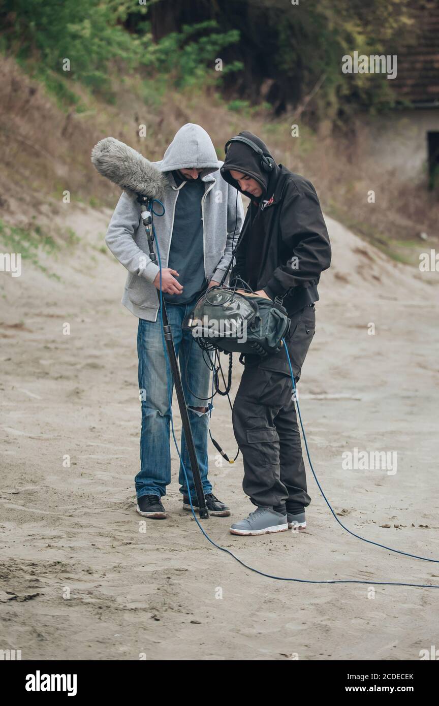 Behind The Scene Sound Director And Boom Microphone Operator Check Equipment On The Set Before Recording Stock Photo Alamy Behind The Scene Sound Director And Boom Microphone Operator Check Equipment On The Set Before Recording Stock Photo Alamy