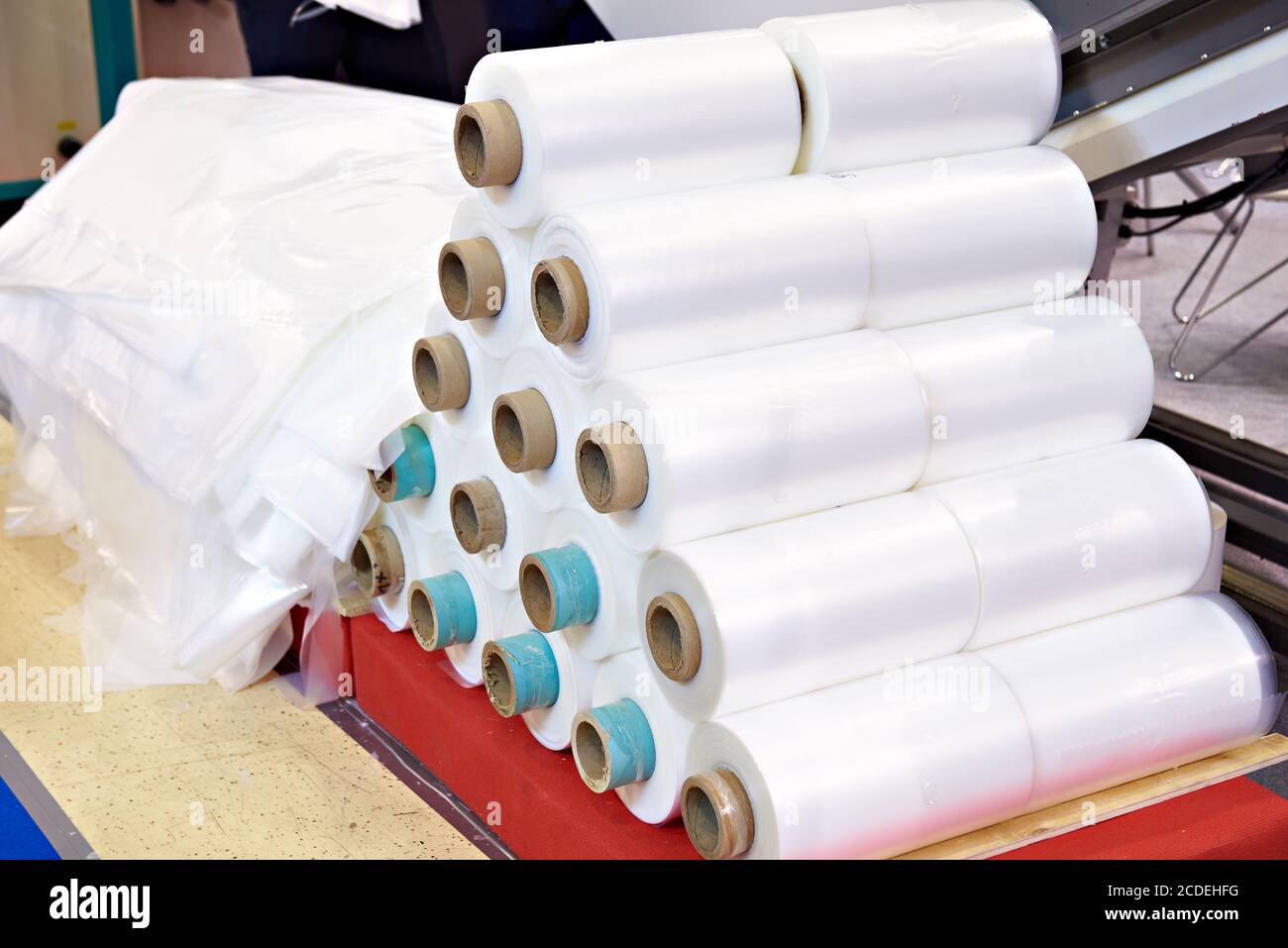 Polyethylene film rolls in factory Stock Photo