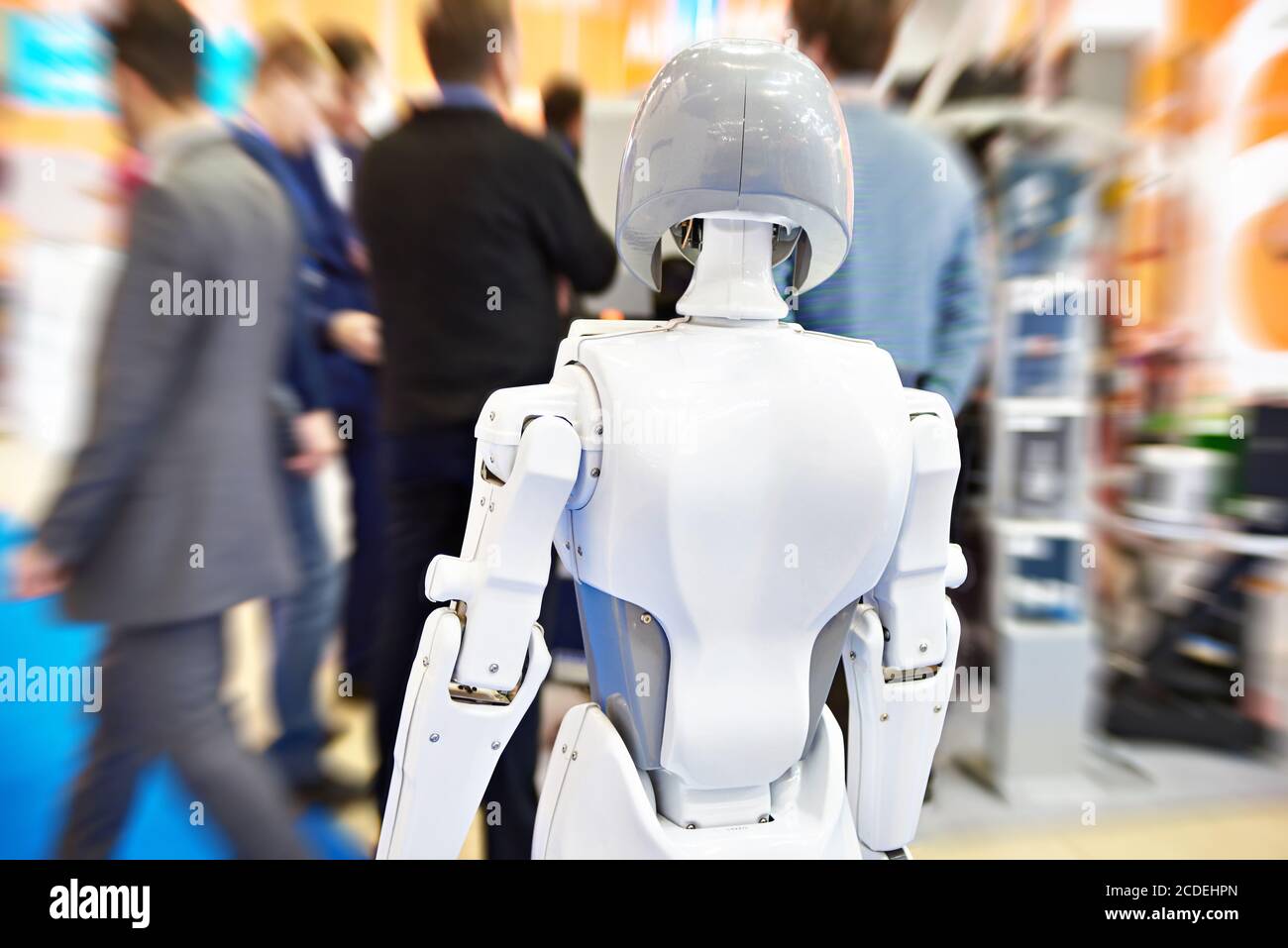 Information robot on a blurred background exhibition Stock Photo