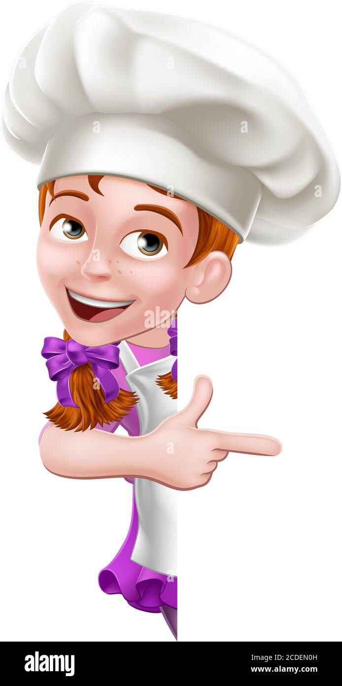 Kid Cartoon Girl Chef Cook Baker Child Sign Stock Vector