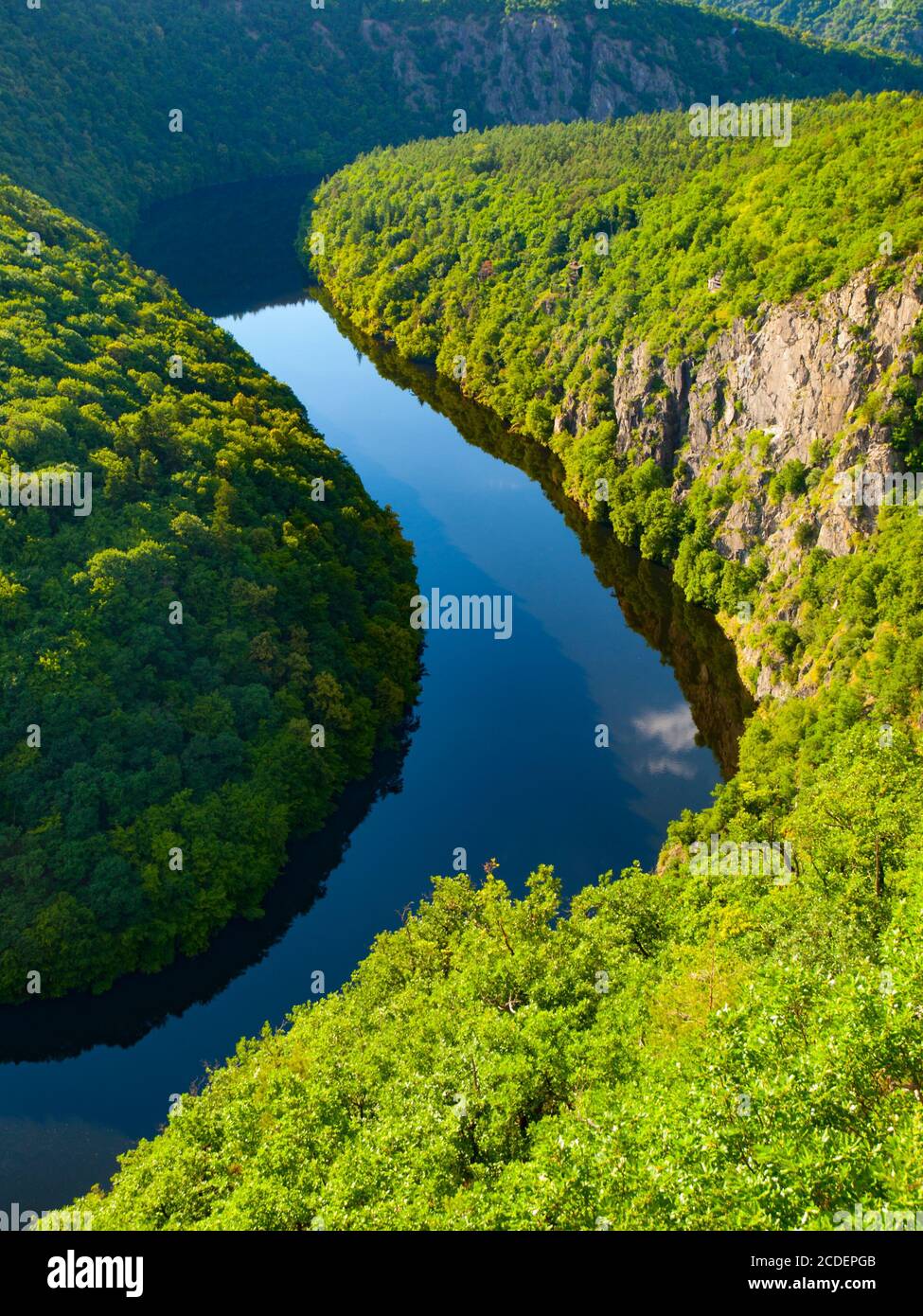 Vltava river meander with green forest. View from Maj vantage point near Prague in central Bohemia, Czech republic Stock Photo
