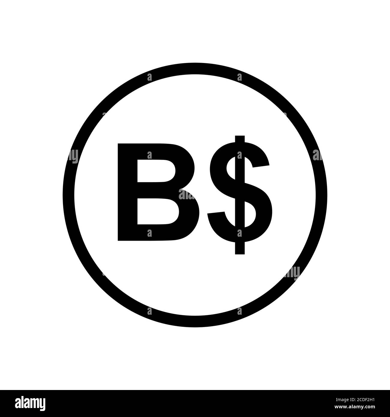 Bahamian dollar coin monochrome black and white icon. Current currency symbol. Stock Vector