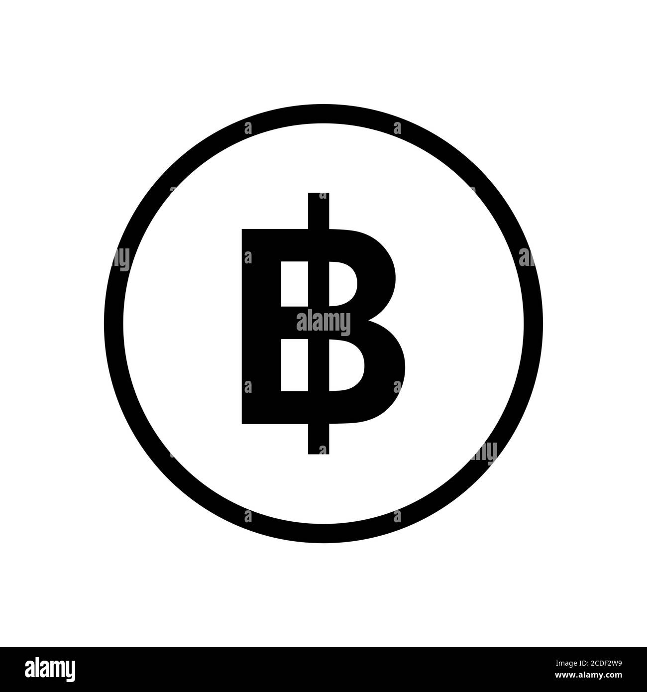 Baht icon coin monochrome black and white icon. Current currency symbol. Stock Vector