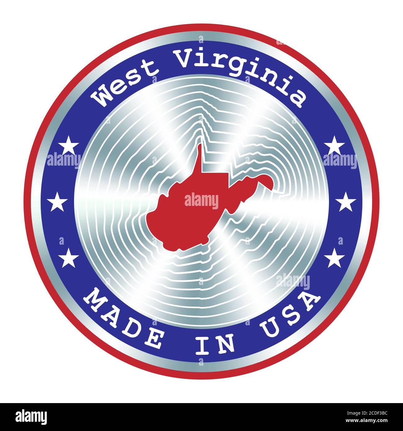 Made in West Virginia local production sign, sticker, seal, stamp. Round hologram sign for label design and national USA marketing Stock Vector