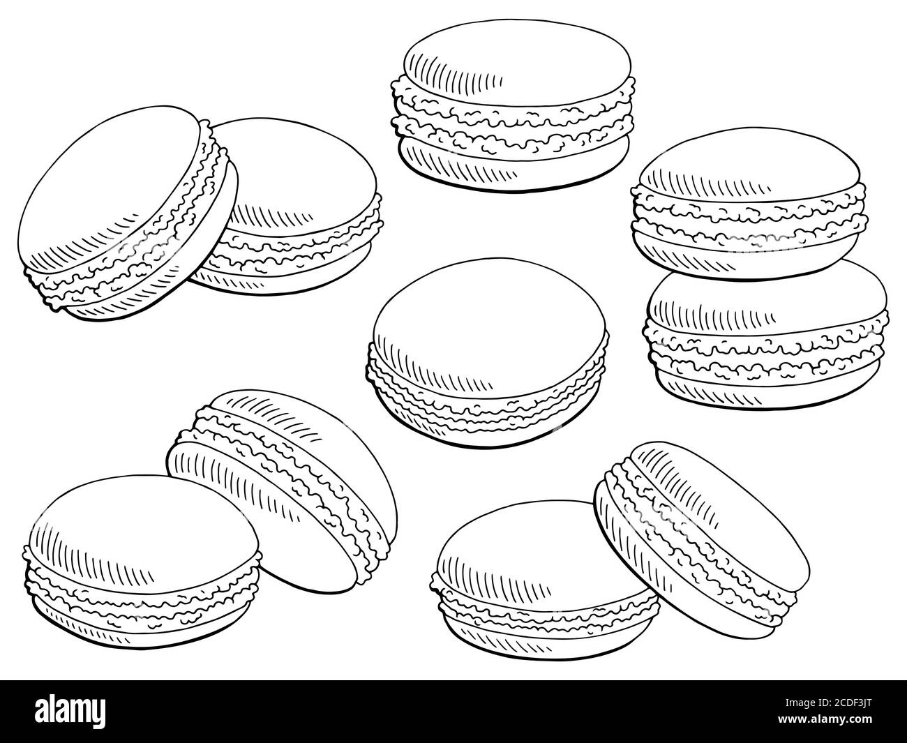 Macaroon set graphic black white isolated sketch illustration vector Stock Vector