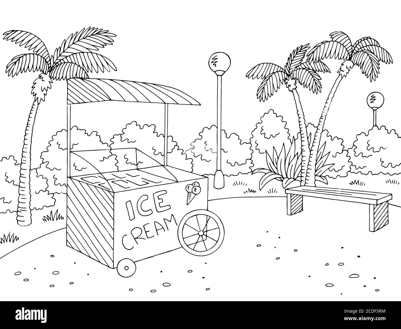 Street food ice cream graphic black white landscape sketch illustration vector Stock Vector