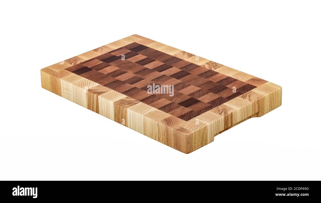 Solid Wood Butcher's Block. Chopping Board isolated on white background. Full depth of field. Stock Photo