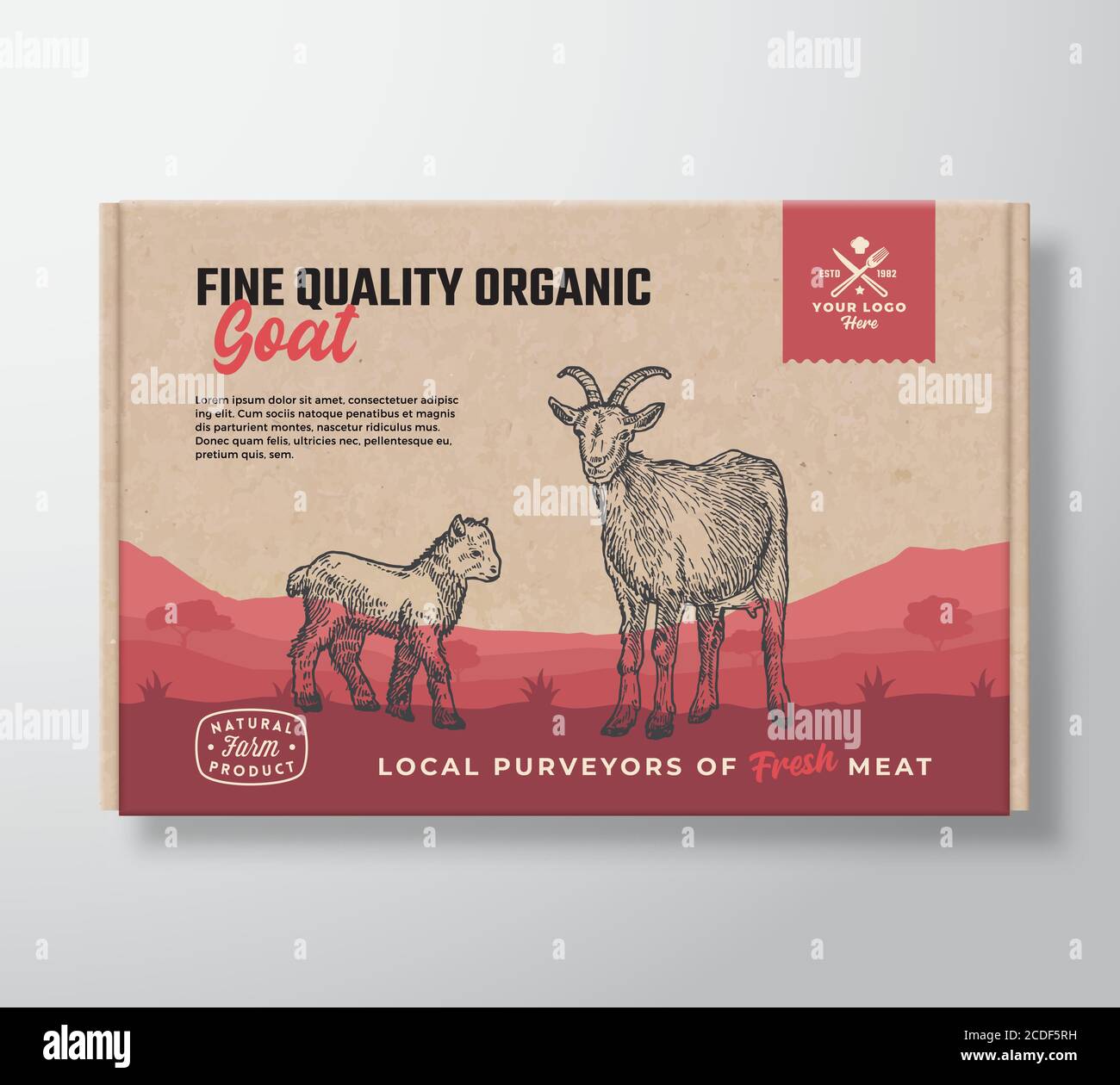 Fine Quality Organic Goat. Vector Meat Packaging Label Design on a