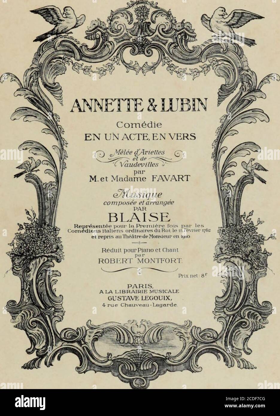 Annette & Lubin : comédie en un acte, en vers . uf Un Traitant donne à  ColetteEt de lor et des rubis.Colin na quune fleurette :.Mais lAmour y met  le prix.La