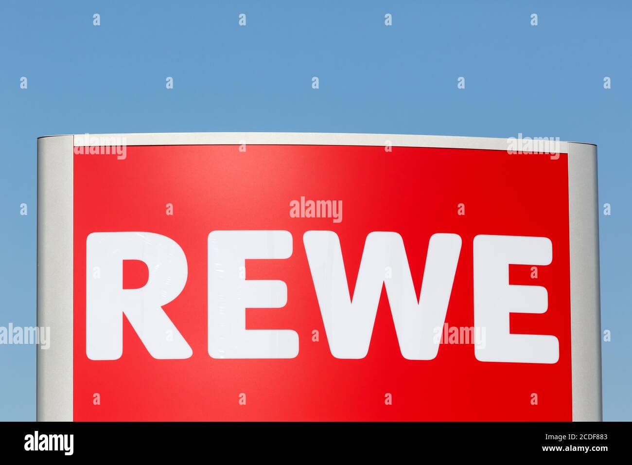 Stuttgart, Germany - May 17, 2020: REWE logo sign supermarket food shop ...