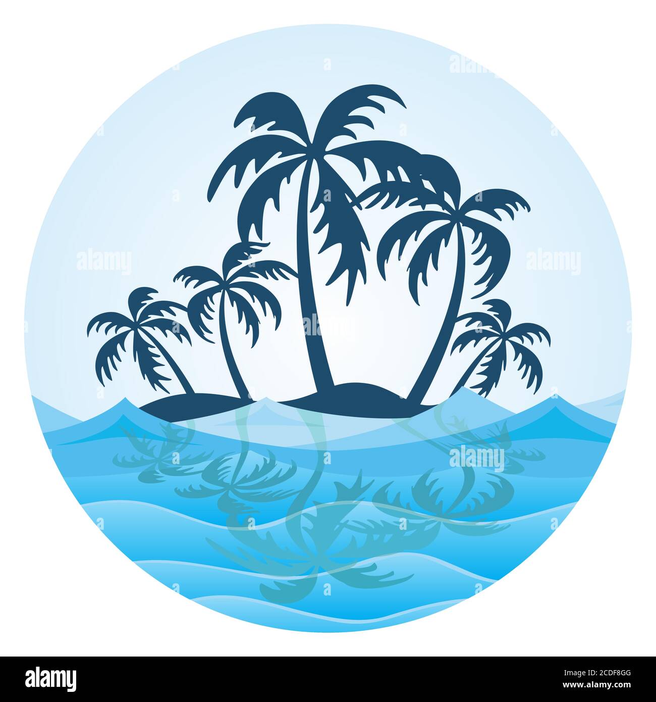 The symbol of tropical island with palm trees and sea Stock Vector ...