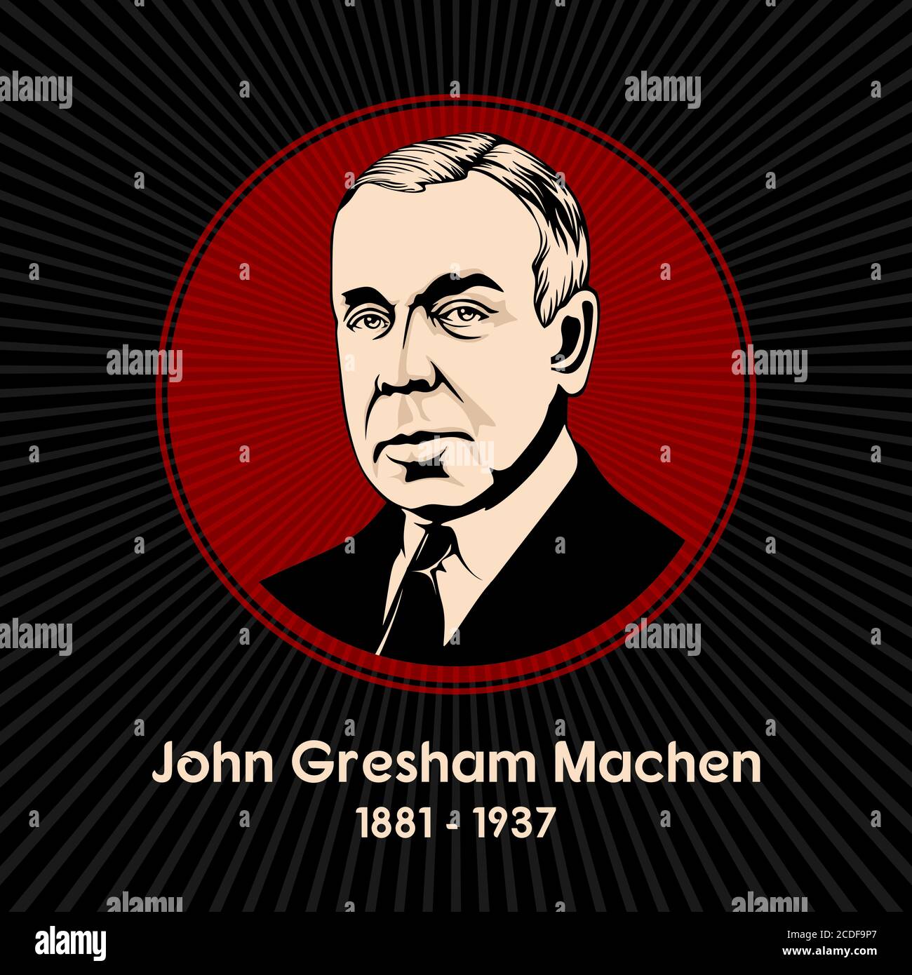 John Gresham Machen (1881 - 1937) was an American Presbyterian New Testament scholar and educator in the early 20th century. Stock Vector