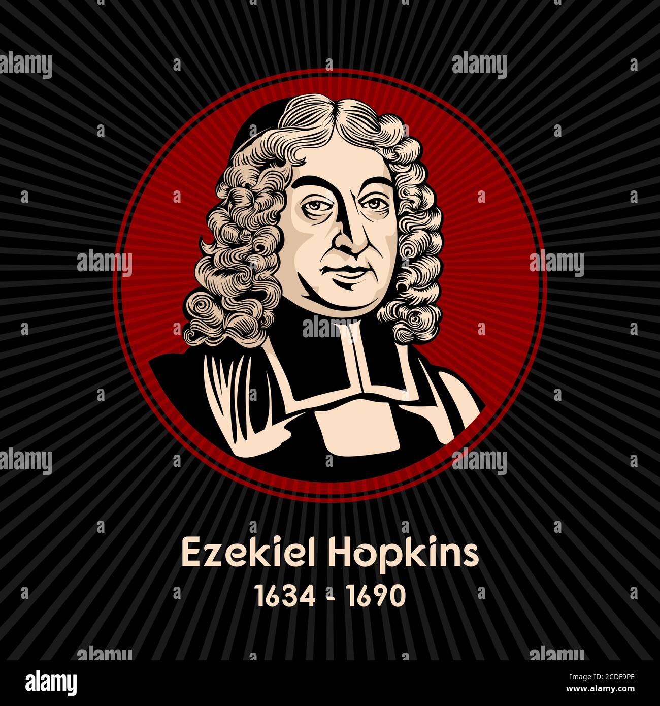 Ezekiel Hopkins (1634 - 1690) was an Anglican divine in the Church of Ireland, who was Bishop of Derry from 1681 to 1690. Stock Vector