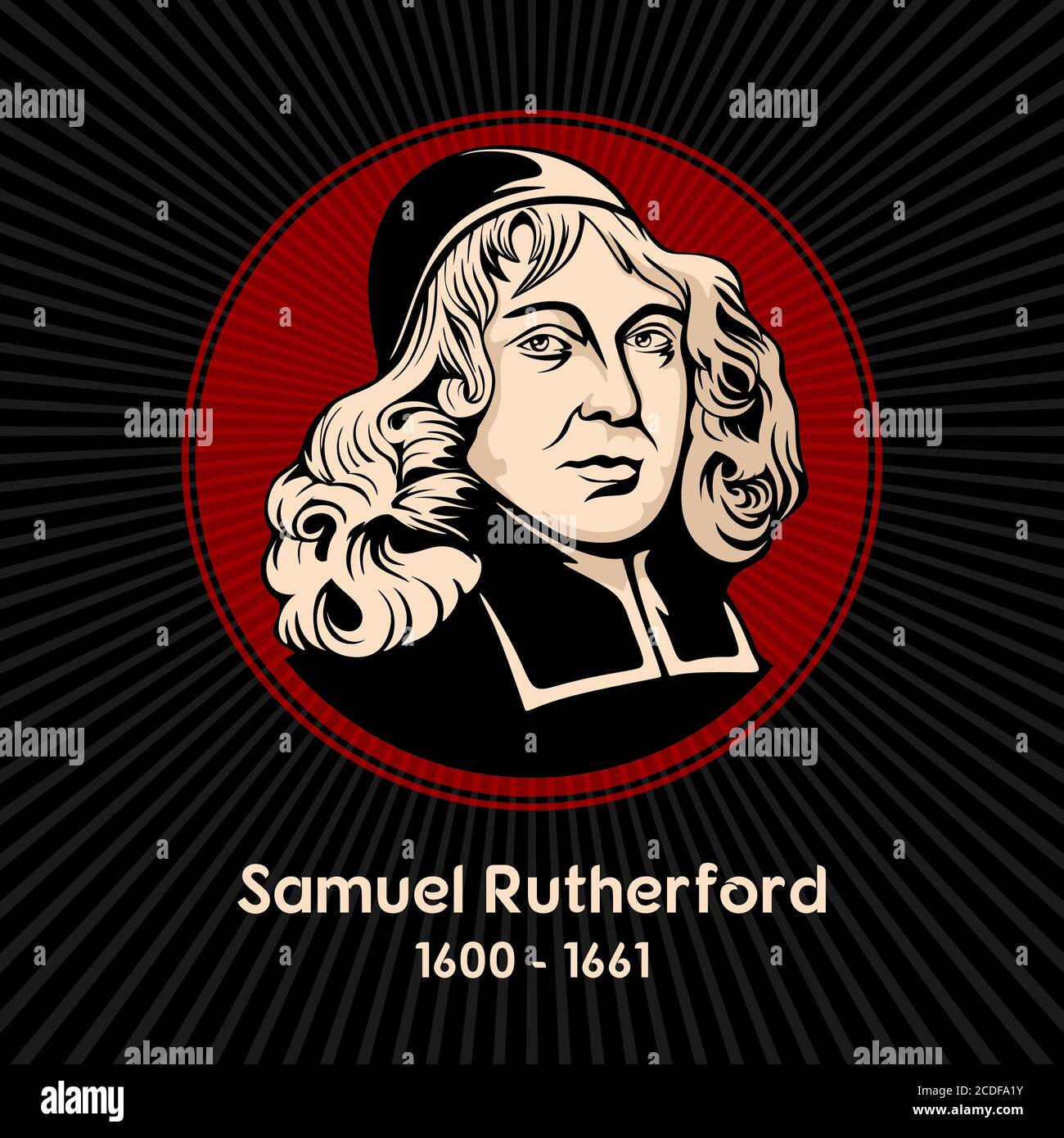 Samuel Rutherford (1600 - 1661) was a Scottish Presbyterian pastor, theologian and author, and one of the Scottish Commissioners to the Westminster As Stock Vector