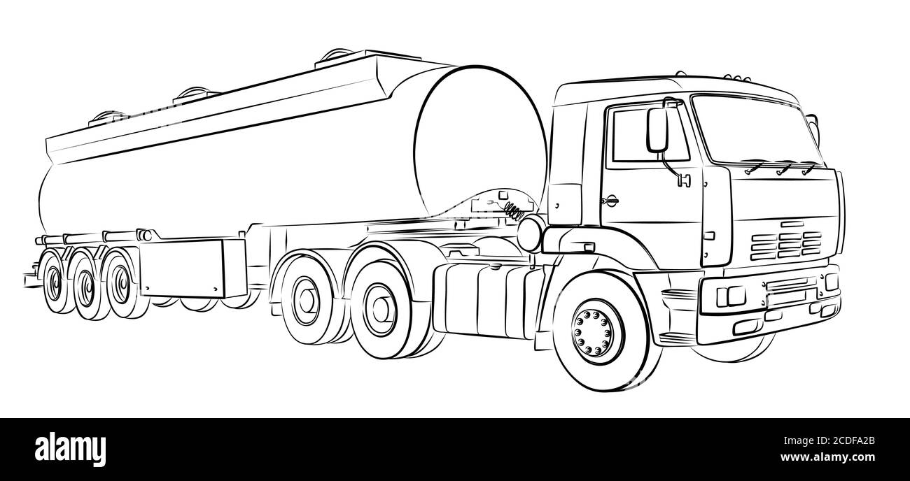European Truck with tank trailer sketch. Vector. Stock Vector | Adobe Stock