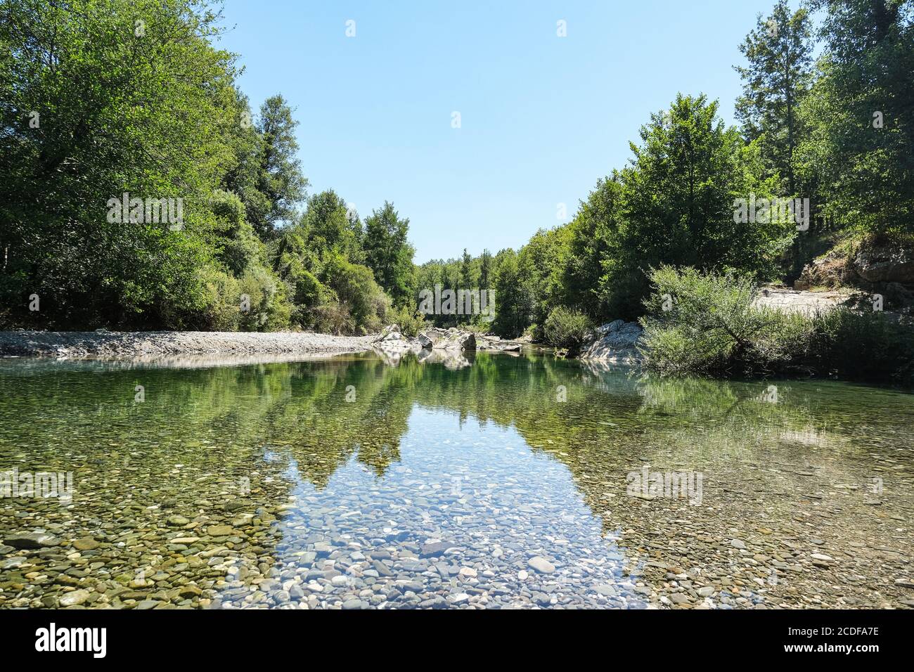 Wild water mirror montain river landscape scenery in national park of cilento,italy Stock Photo