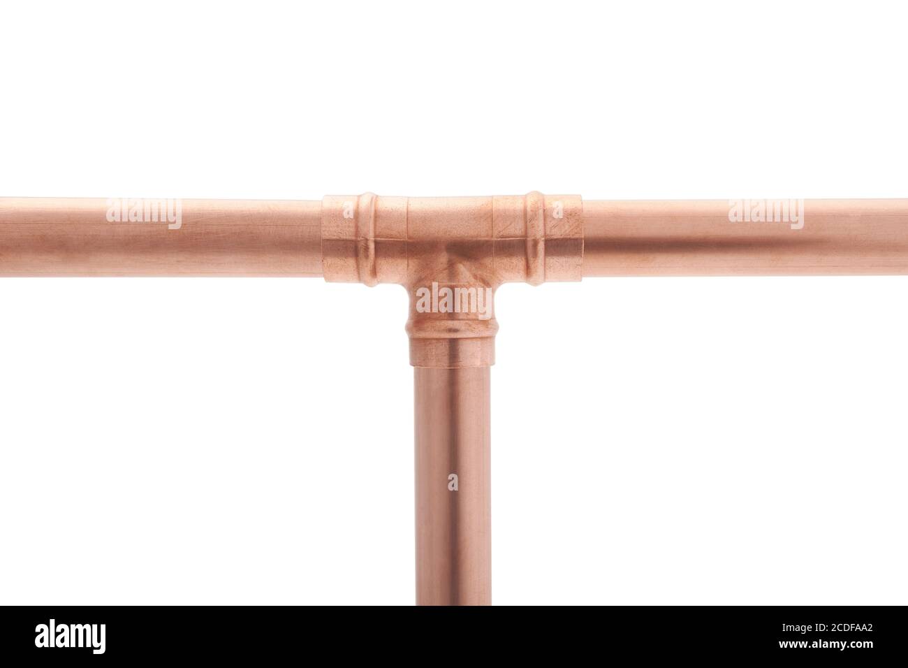 Copper equal tee on white background Stock Photo