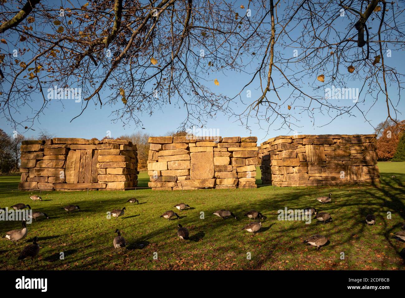 'Wall Dale Cubed' sculpture by the artist Sean Scully at Yorkshire Sculpture Park near Wakefield, Yorkshire, UK Stock Photo