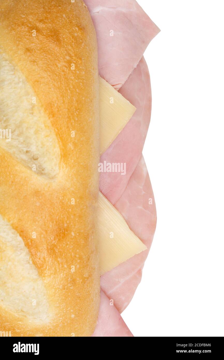 Sandwich with ham and cheese from above isolated on a white background Stock Photo