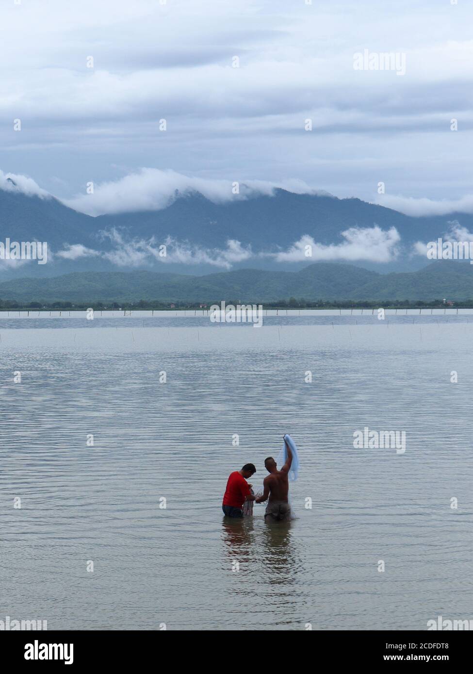 Two Fishermen at Phayao Lake, Thailand Stock Photo