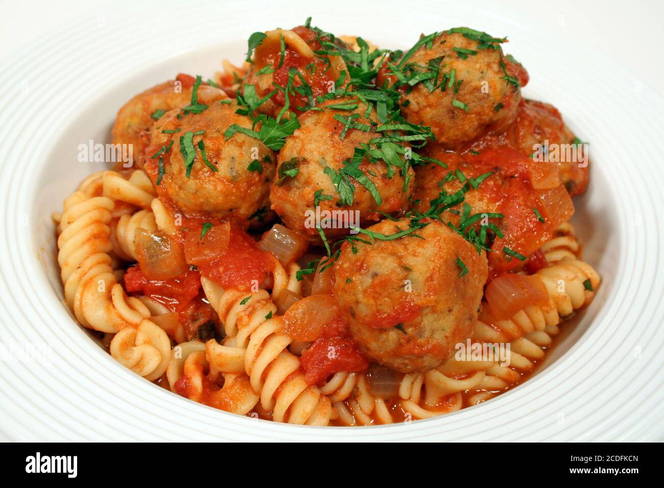 Pasta With Chicken Meat Balls Stock Photo