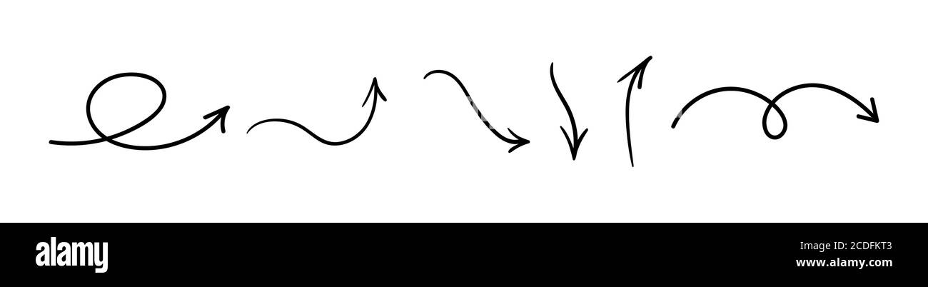 Hand drawn arrows. Vector doodle black thin arrows Stock Vector