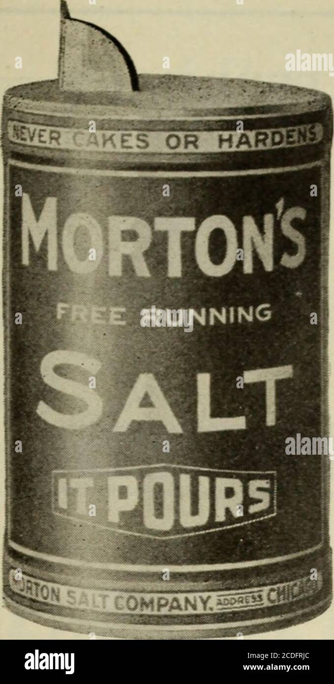 . American cookery . Please Renew on Receipt of Colored Blank Enclosed for that purpose 482 ADVERTISEMENTS. MORTONS SALT YOU know exactly whatsalt is; and what it does.You have it for what it does. This salt does it; better, wethink, than any other. It poursfreely—a great advantage. The package is a convenienceand an economy. When youneed salt again, ask your grocerfor the Blue Package full ofMortons Salt; and dont besatisfied with anything else. The Salt of the Earth Morton Salt Company Chicago Stock Photo